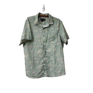 Pendleton Mens Blue Hawaiian Palm Tree Cars Short Sleeve Button Shirt Size XL